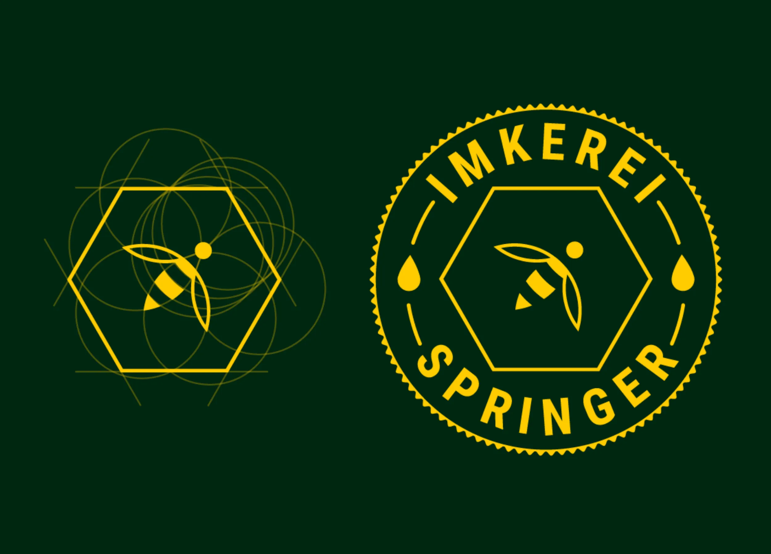 Logo der Imkerei Springer mit den angedeuteten Grundformen, um gutes Logo-Design darzustellen.